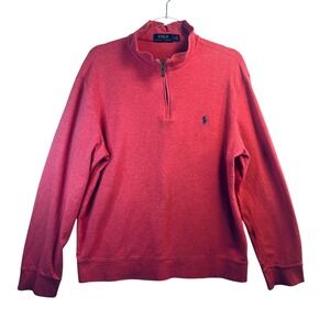 Polo Ralph Lauren Mens Red Quarter Zip Pullover Sweatshirt Large Preppy Academia